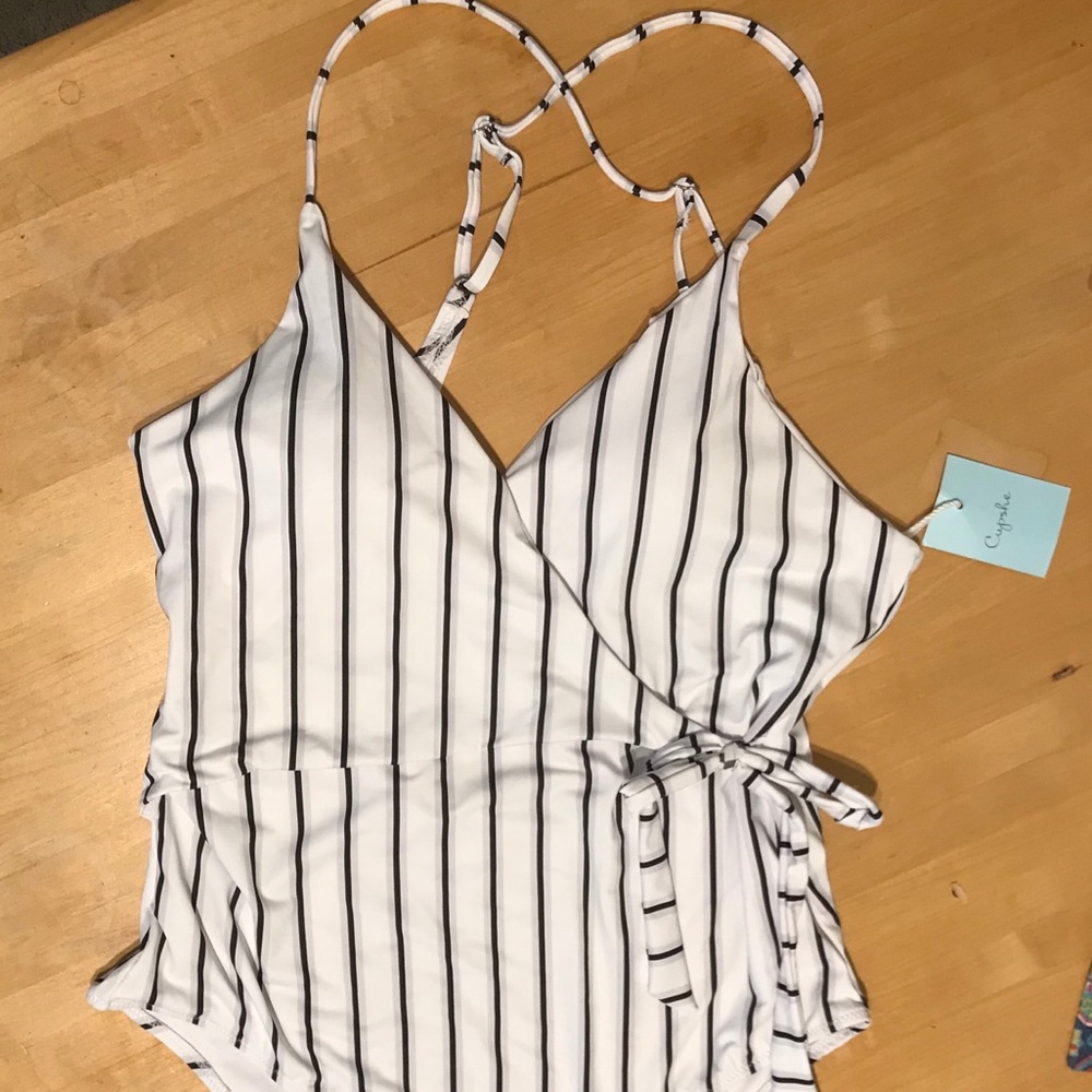 Side tie striped one piece swimsuit